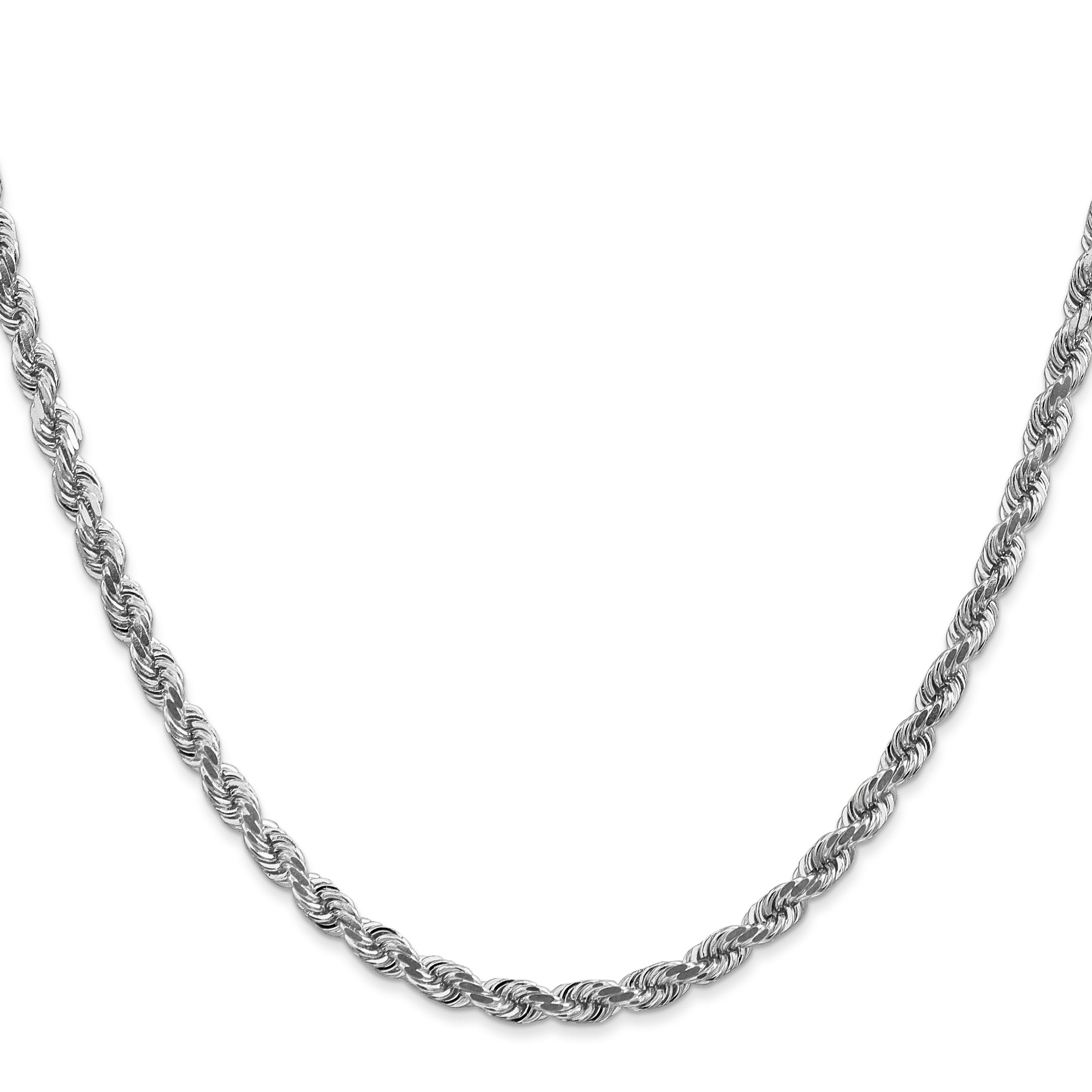 14K White Gold 26 inch 4mm Diamond-cut Rope with Lobster Clasp Chain 030W