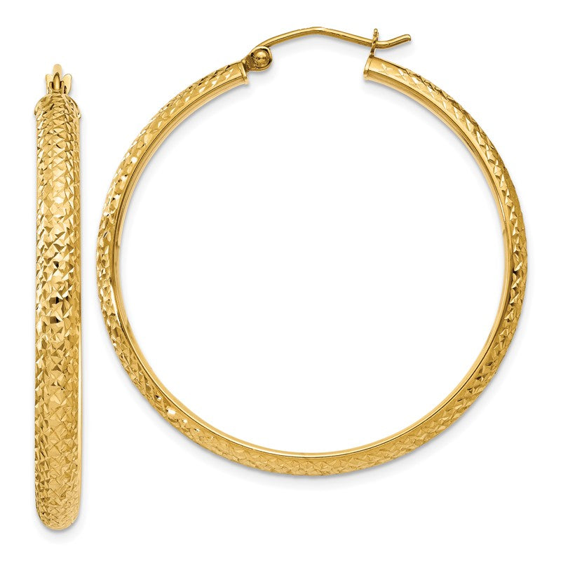 14K 3.5x38mm Diamond-cut Tube Hoop Earrings TC809