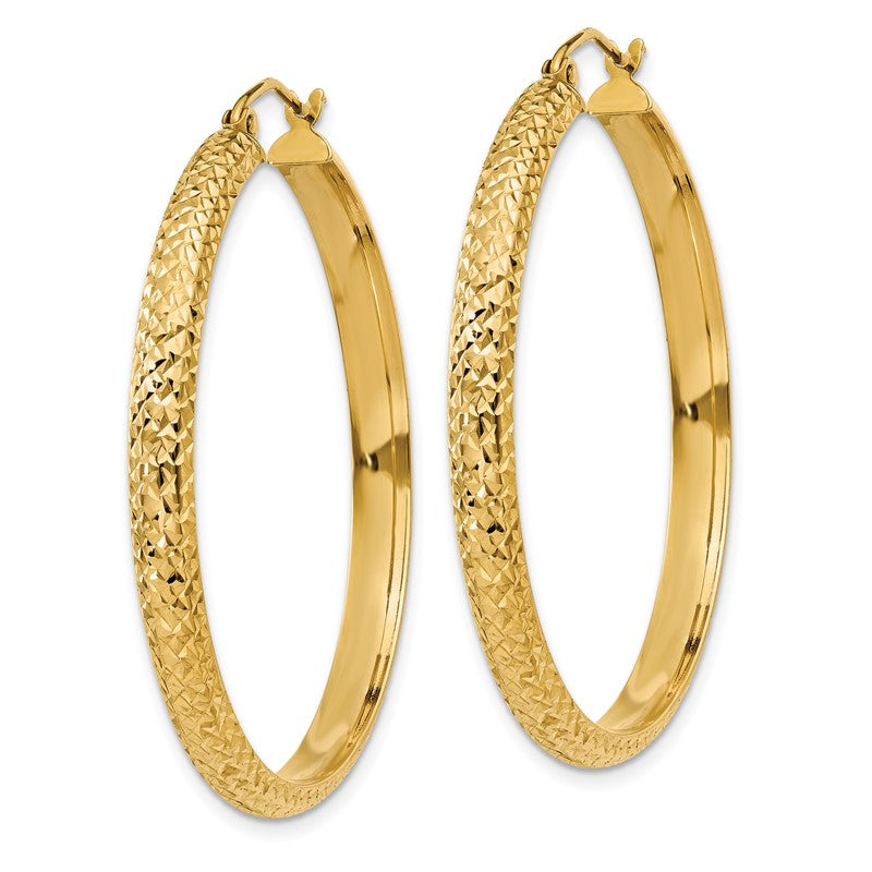 14K 3.5x38mm Diamond-cut Tube Hoop Earrings TC809