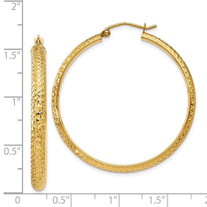 14K 3.5x38mm Diamond-cut Tube Hoop Earrings TC809