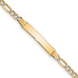 14k Polished with Rhodium Pav� Solid Chain/Solid Plate Figaro Link 25.5x5mm Plate 7 inch ID Bracelet FW100ID