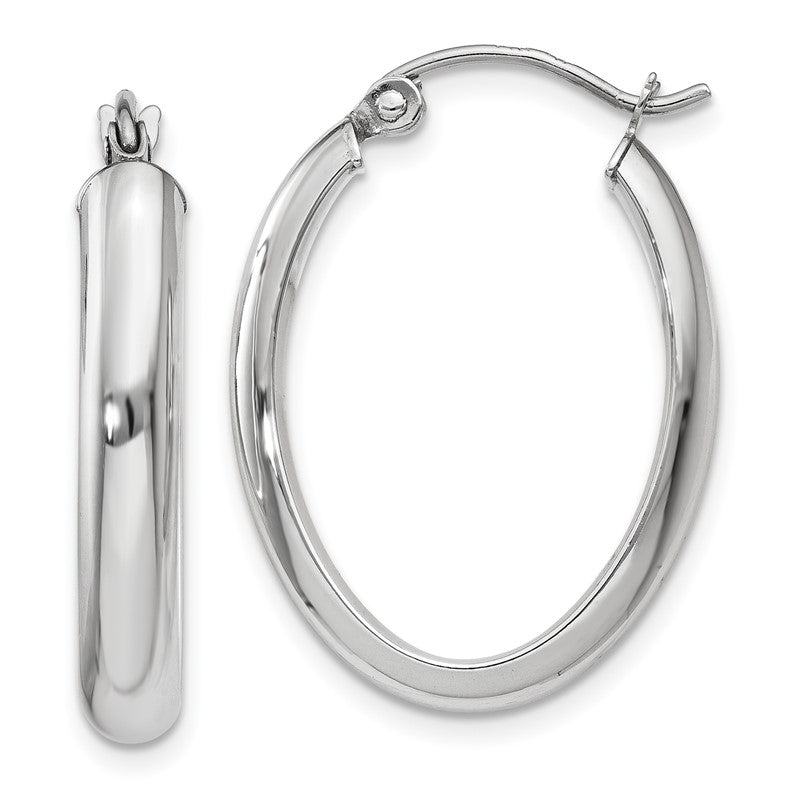 14k White Gold 3.75x25mm Polished Oval Tube Hoop Earrings TF115