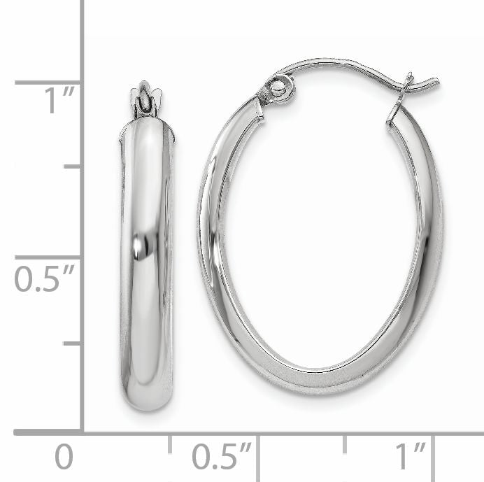 14k White Gold 3.75x25mm Polished Oval Tube Hoop Earrings TF115