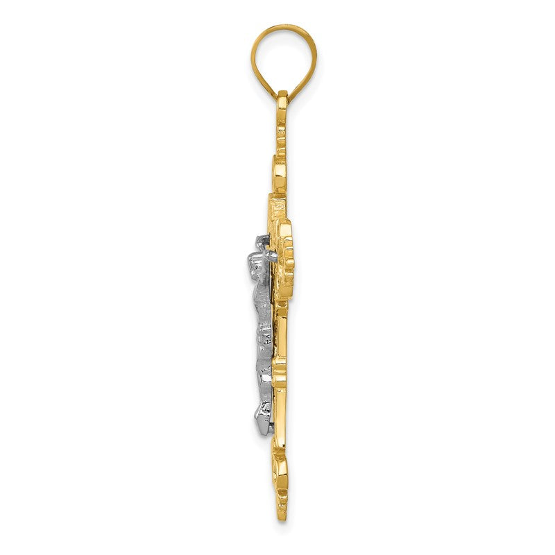 14K Two-Tone Large Lacy-Edge Inri Crucifix Pendant C4388