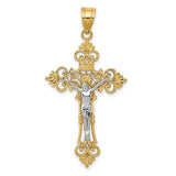 14K Two-Tone Large Lacy-Edge Inri Crucifix Pendant C4388