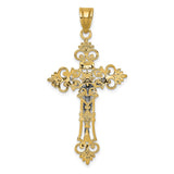 14K Two-Tone Large Lacy-Edge Inri Crucifix Pendant C4388