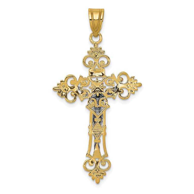 14K Two-Tone Large Lacy-Edge Inri Crucifix Pendant C4388