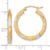 14k w/White and Rose Rhodium Polished Satin Diamond-cut Hoop Earrings TF1019