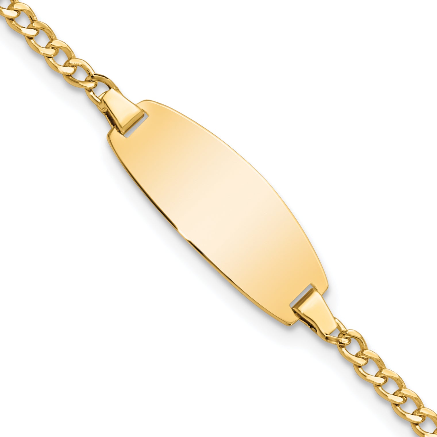 14k Polished Semi-Solid Chain/Solid Plate Curb Link Oval 18.5x8.5mm Plate 5.5 inch Baby/Child ID Bracelet DCID144