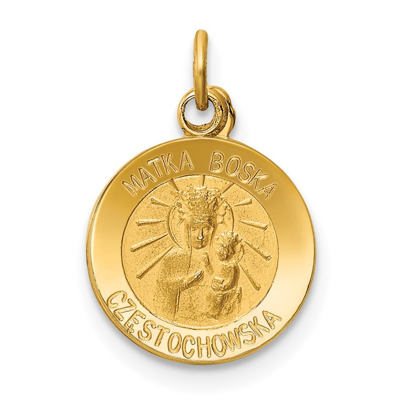 14k Polished and Satin Solid Matka Boska Czestochowska Medal Reversible Round Pendant XR654
