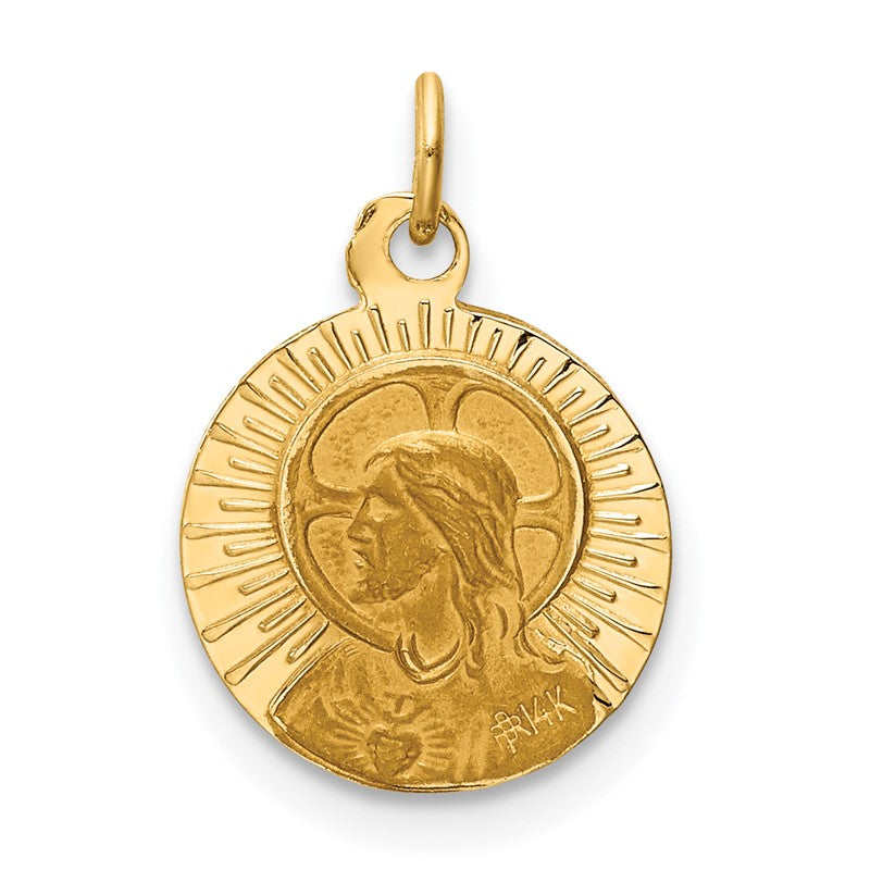 14k Polished and Satin Solid Matka Boska Czestochowska Medal Reversible Round Pendant XR654