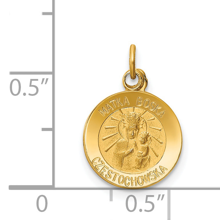 14k Polished and Satin Solid Matka Boska Czestochowska Medal Reversible Round Pendant XR654