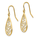 14k and White Rhodium Polished Swirl Teardrop Dangle French Hook Earrings TL894