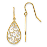 14k and White Rhodium Polished Swirl Teardrop Dangle French Hook Earrings TL894