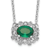 14k White Gold Diamond and Oval Emerald Fancy East-West 18 inch Necklace PM4025