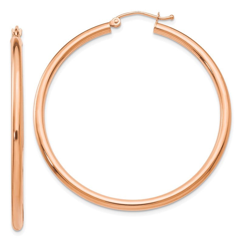 14k Rose Gold 2.5x45mm Polished Lightweight Tube Hoop Earrings TE536