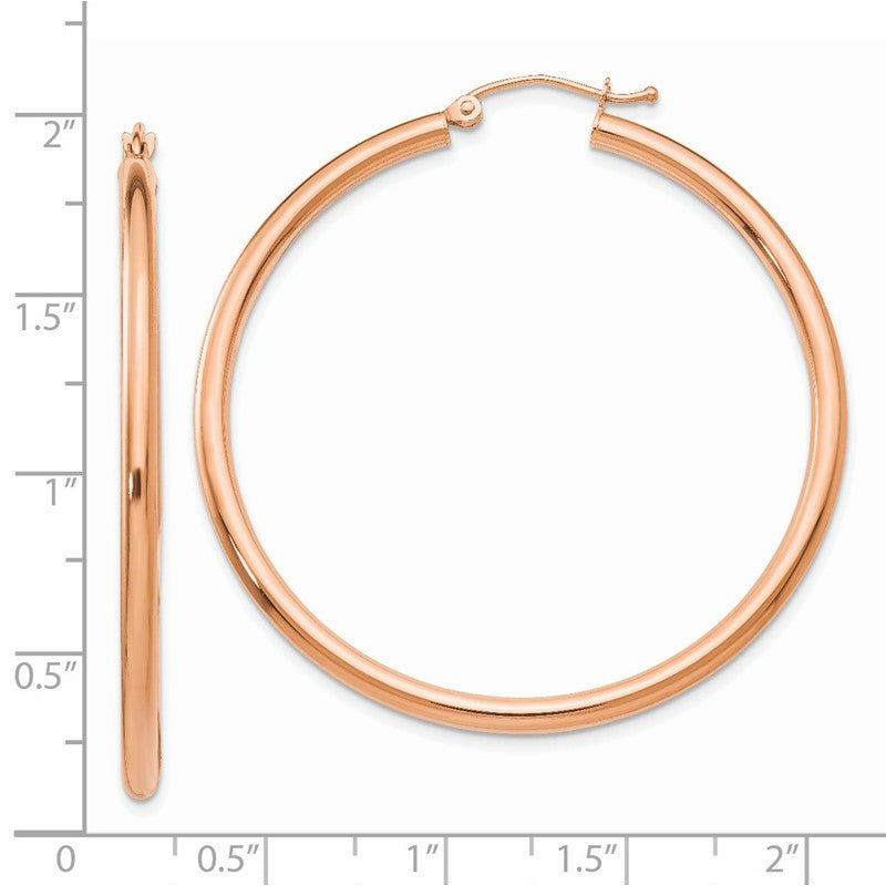 14k Rose Gold 2.5x45mm Polished Lightweight Tube Hoop Earrings TE536