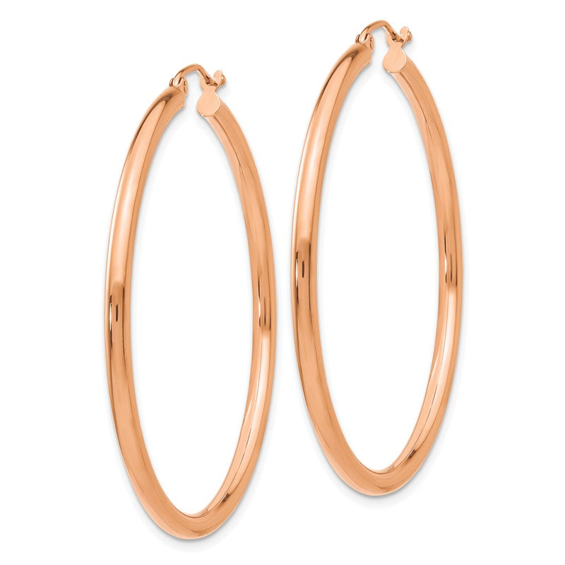 14k Rose Gold 2.5x45mm Polished Lightweight Tube Hoop Earrings TE536