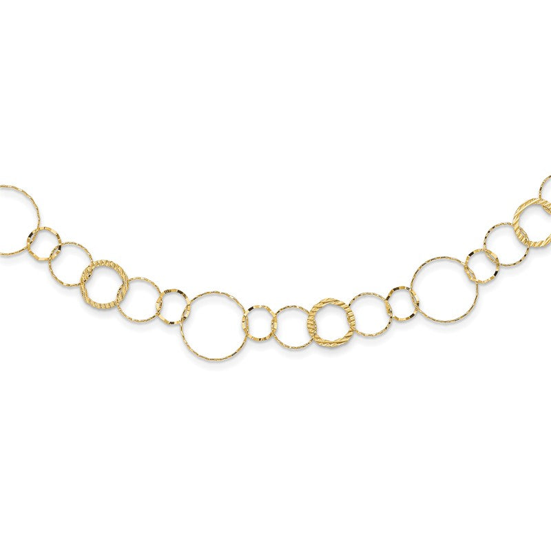 14K Polished Diamond-cut and Textured Circles 18 inch Necklace SF1668