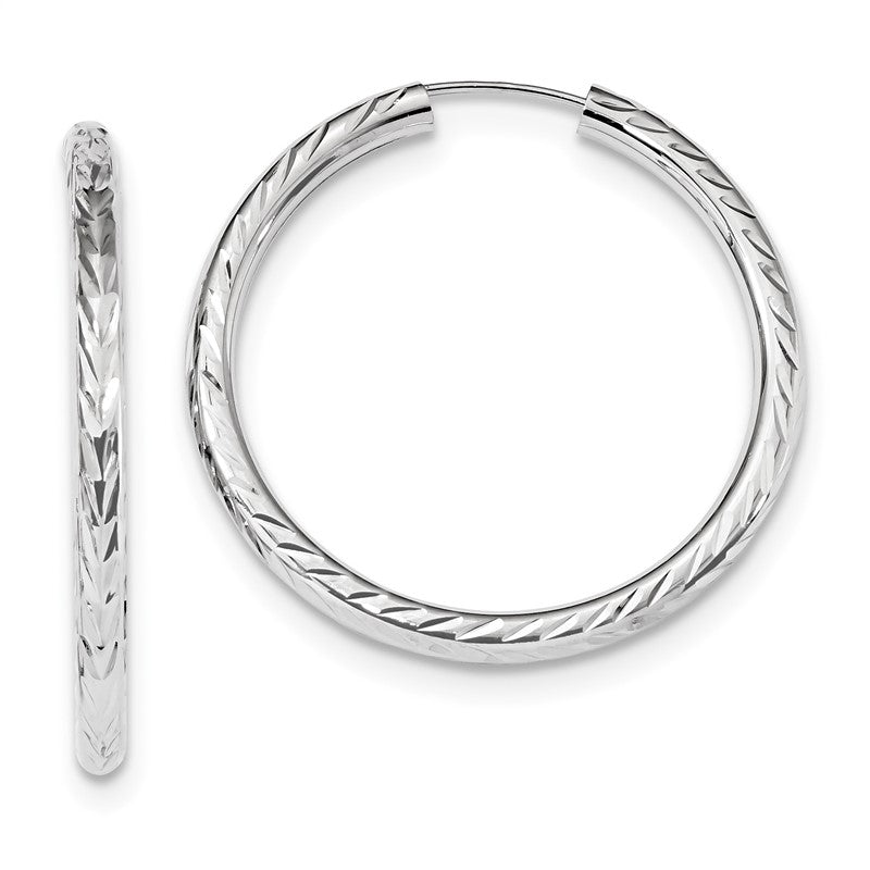 14k White Gold 3.00x35mm Polished Diamond-cut Endless Tube Hoop Earrings TF1007W