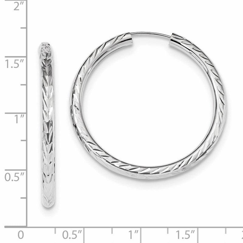 14k White Gold 3.00x35mm Polished Diamond-cut Endless Tube Hoop Earrings TF1007W