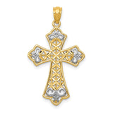 14k and White Rhodium Polished Diamond-cut Filigree Cross Pendant K6176