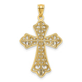 14k and White Rhodium Polished Diamond-cut Filigree Cross Pendant K6176