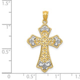 14k and White Rhodium Polished Diamond-cut Filigree Cross Pendant K6176