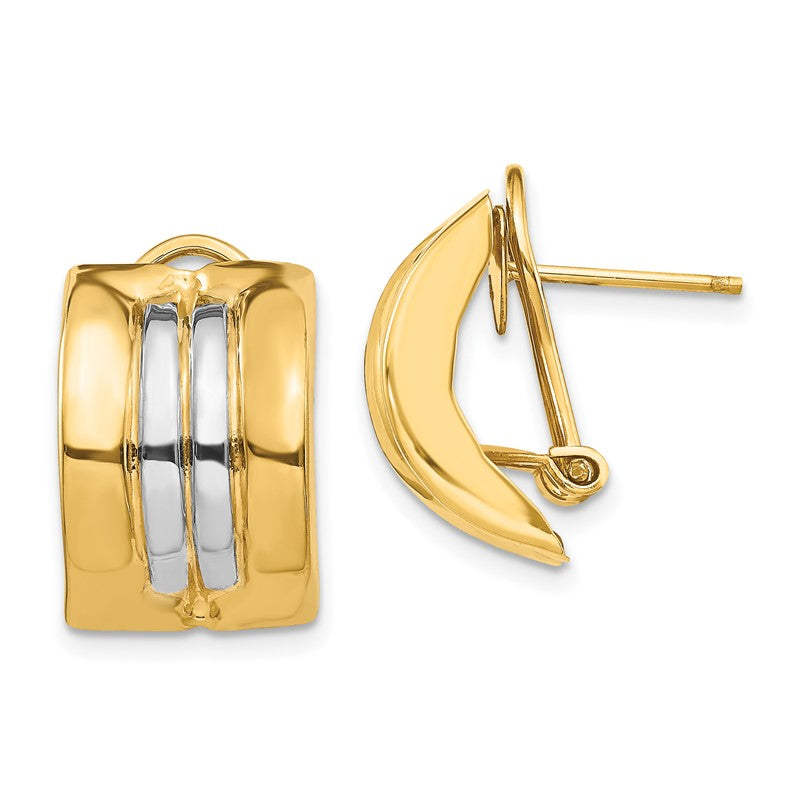 14k and White Rhodium 11.75x20mm Striped Omega Back Post Earrings H958