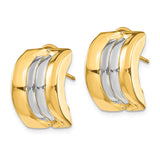 14k and White Rhodium 11.75x20mm Striped Omega Back Post Earrings H958