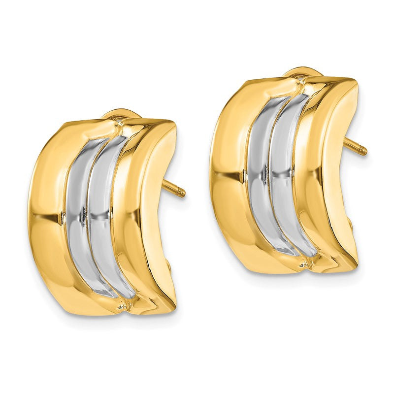 14k and White Rhodium 11.75x20mm Striped Omega Back Post Earrings H958