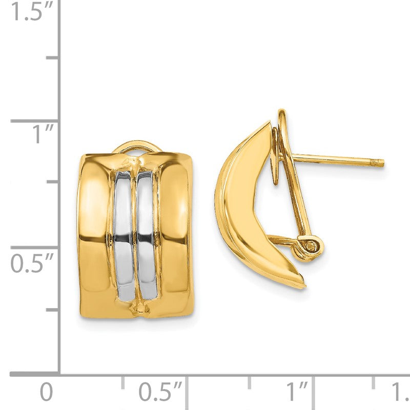 14k and White Rhodium 11.75x20mm Striped Omega Back Post Earrings H958