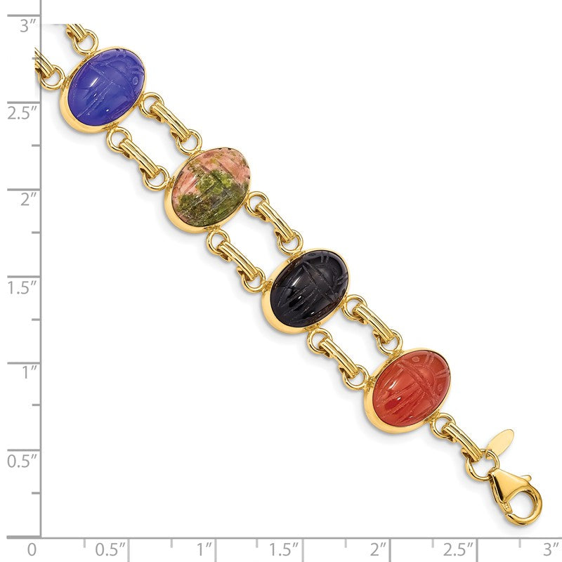 14k 14x10mm BlackOnyx/BlueOnyx/GreenOnyx/Carnelian/Epidote/Rhodonite/TigersEye 7 inch Scarab Bracelet X9
