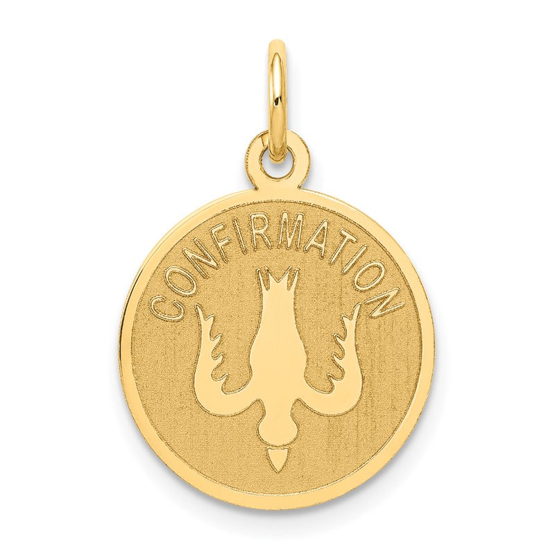 14k Polished CONFIRMATION with Dove Round Charm C1450