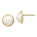 14k 9-10mm White Freshwater Cultured Mabe Pearl Post Earrings XMP96