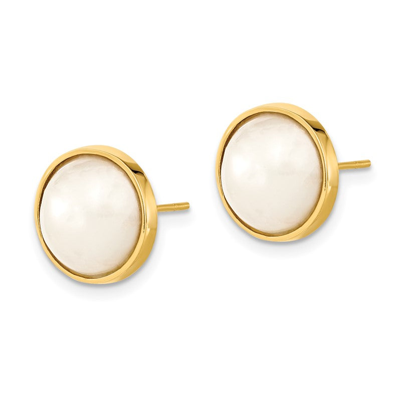 14k 9-10mm White Freshwater Cultured Mabe Pearl Post Earrings XMP96