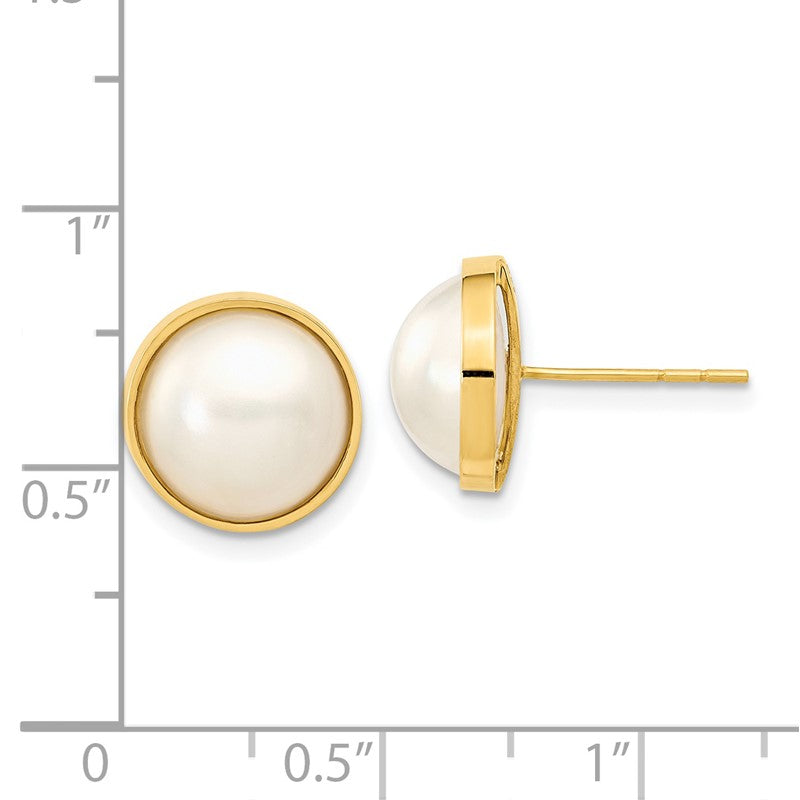 14k 9-10mm White Freshwater Cultured Mabe Pearl Post Earrings XMP96