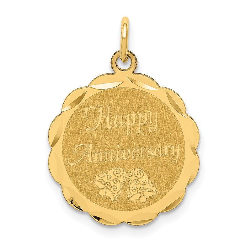 14K HAPPY ANNIVERSARY with Bells 18mm Engravable Disc Charm XAC572