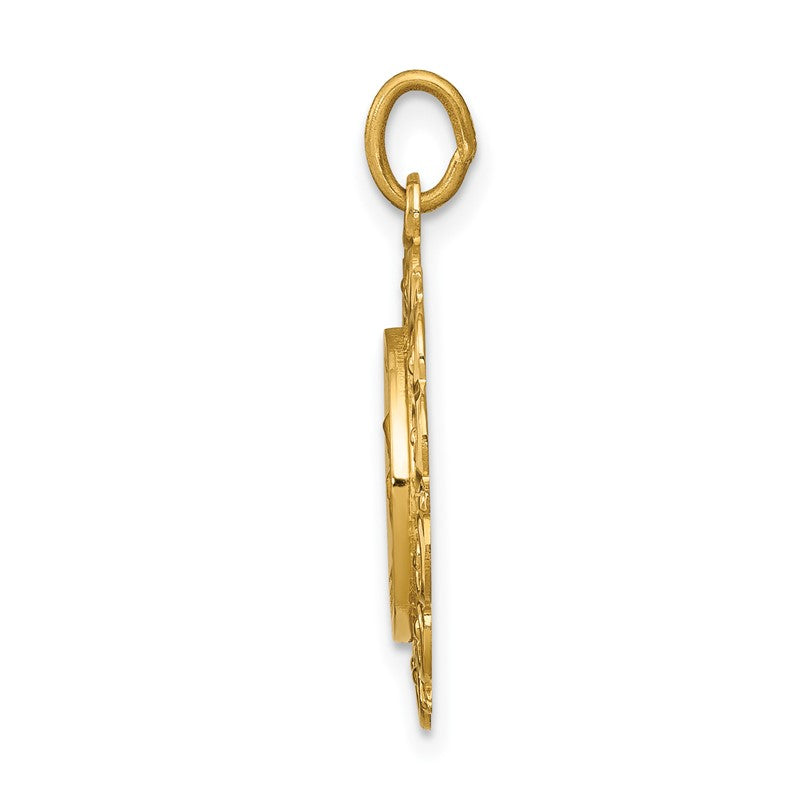 14k Polished and Satin Solid Saint Anne Medal Scalloped Edge Charm XR395