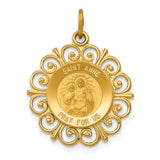 14k Polished and Satin Solid Saint Anne Medal Scalloped Edge Charm XR395