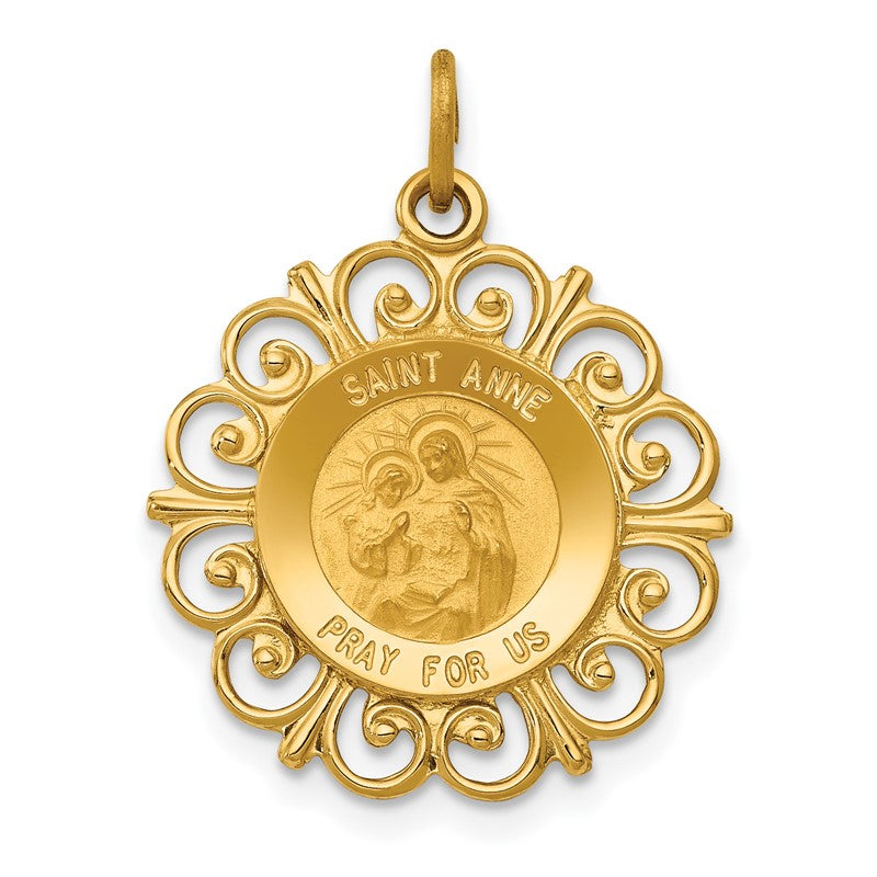 14k Polished and Satin Solid Saint Anne Medal Scalloped Edge Charm XR395