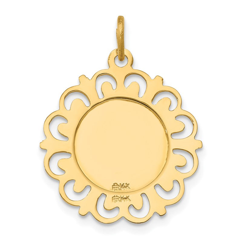 14k Polished and Satin Solid Saint Anne Medal Scalloped Edge Charm XR395