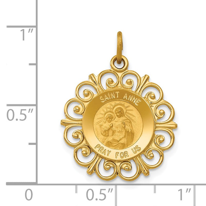 14k Polished and Satin Solid Saint Anne Medal Scalloped Edge Charm XR395