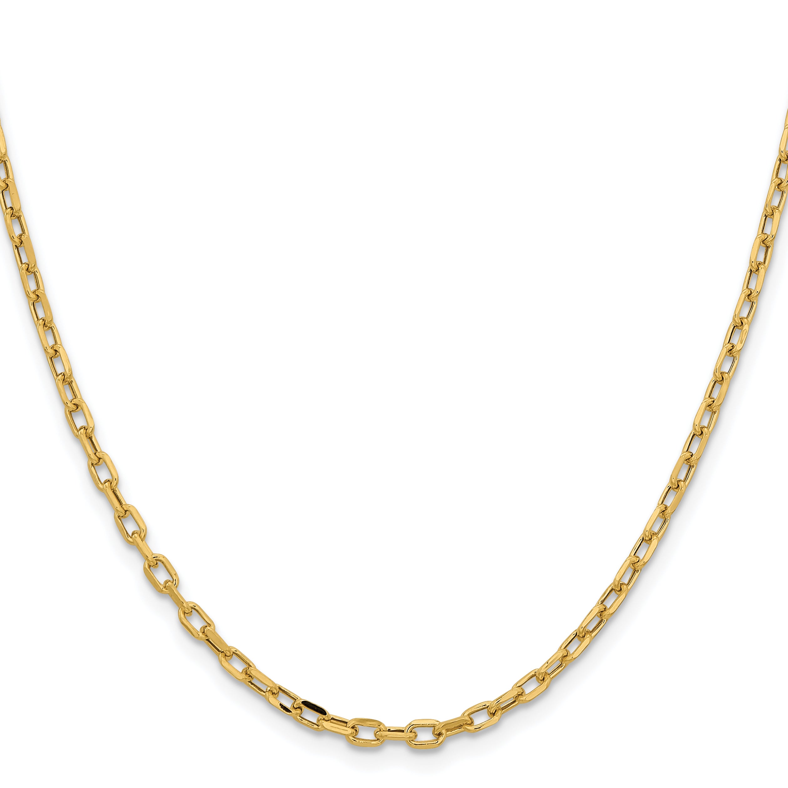 14K Yellow Gold 26 inch 3mm Semi-Solid Diamond-cut Open Link Cable with Lobster Clasp Chain BC189
