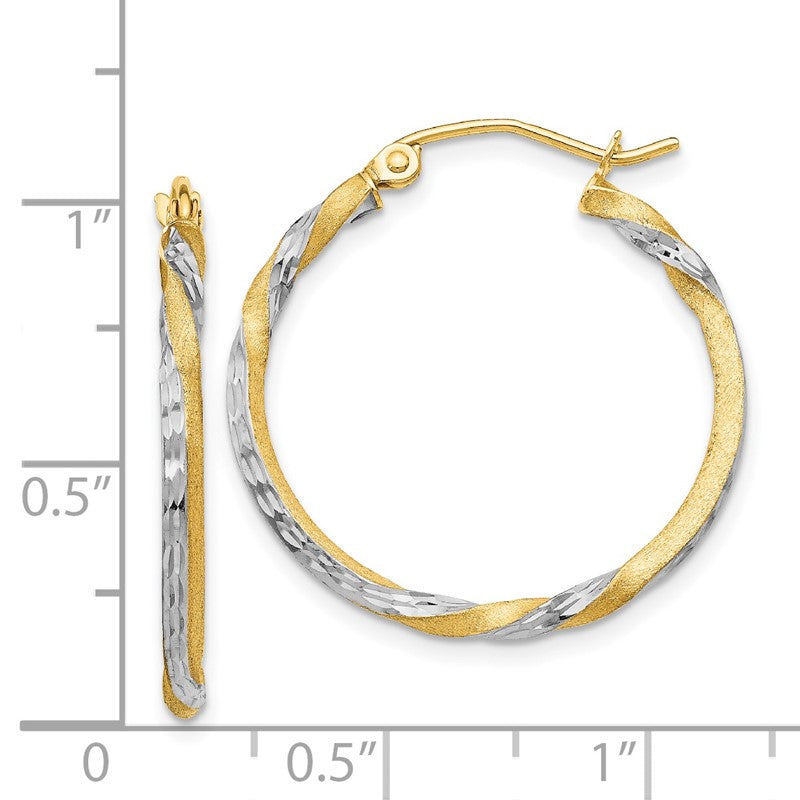 14k & Rhodium Satin Diamond Cut Twisted Hoop Earrings TF744