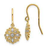 14k and White Rhodium Diamond-cut Polished Medallion Dangle Wire Earrings TM740