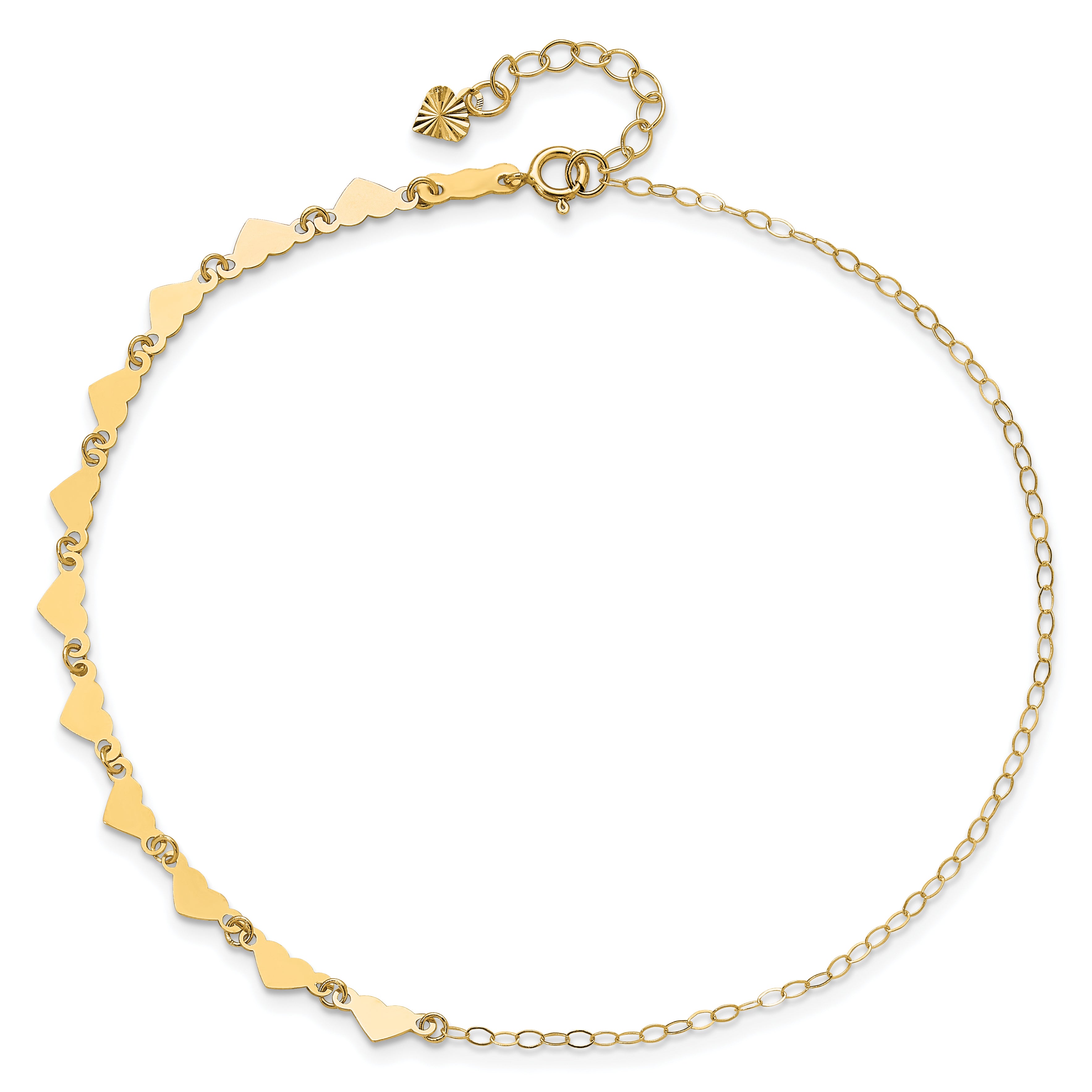 14K Hearts and Oval Links 9 inch Plus 1 inch Extender - Total 10 inch Anklet ANK245