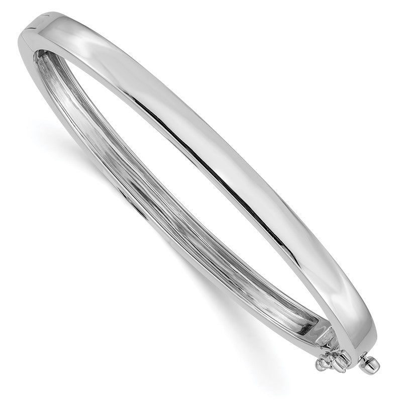 14k White Gold 5.3mm Polished Solid Hinged Oval Bangle Bracelet XB259