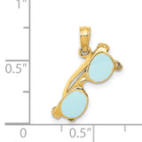 14k 3-D Aqua Enameled Sunglasses with Moveable Sides Pendant K3106