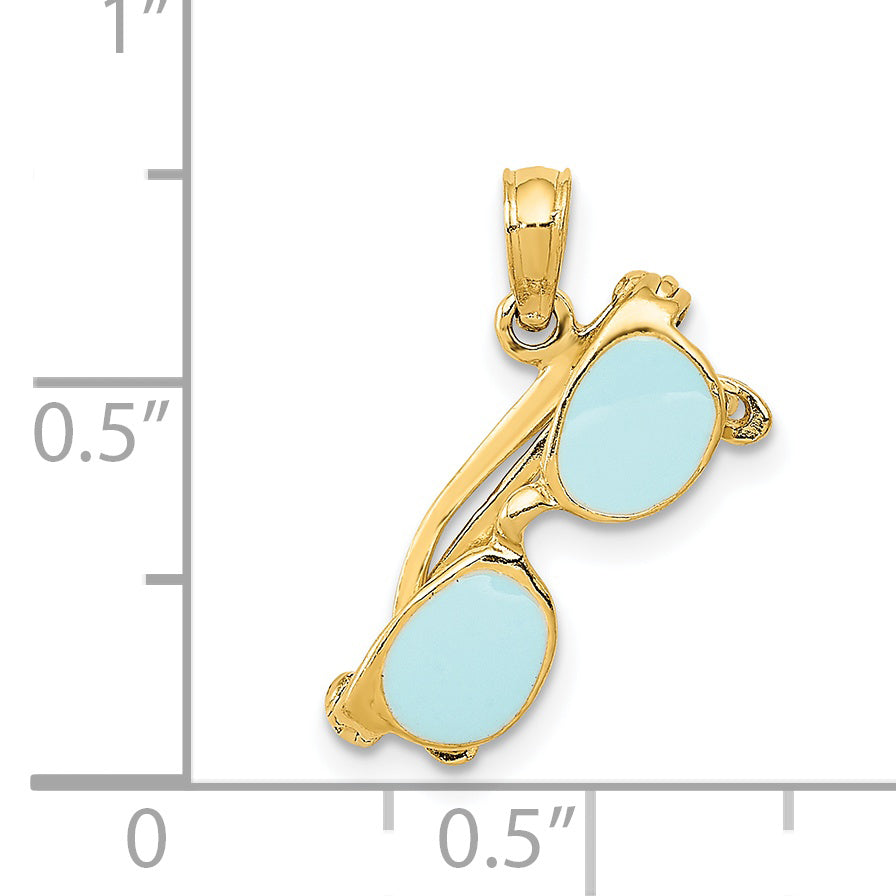 14k 3-D Aqua Enameled Sunglasses with Moveable Sides Pendant K3106